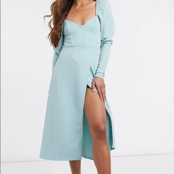 ASOS | Dresses | Puff Sleeve Corset Wrap Midi Dress | Poshmark